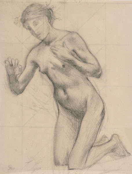 Etude de femme nue agenouillée visage achevé