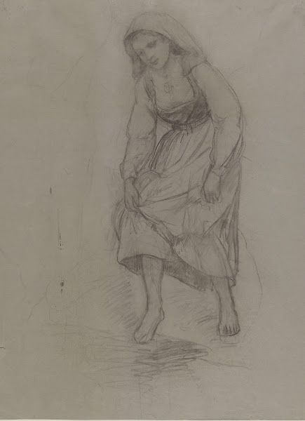Kvinne som stikker tærne i vannet 1869