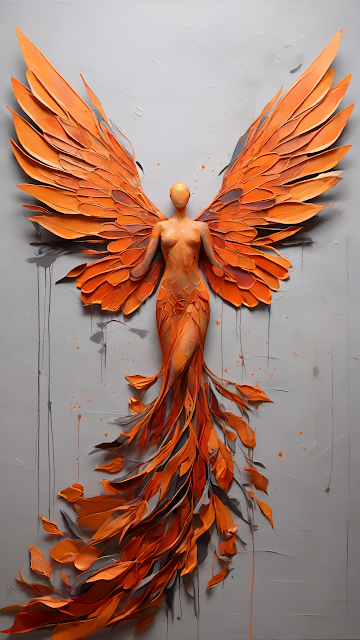 Orange Phoenix Angel Sculpture Textured Wall Art - Free mobile Wallpaper