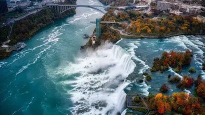 Niagara Falls, Waterfall, Fall, Bridge, Aerial View 5K Wallpaper Background