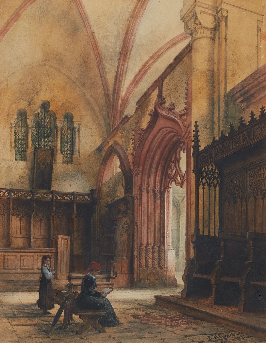 Eine Frau Und Ein Junges MäDchen In Einem Gotischen Kirchenraum Betend 1871