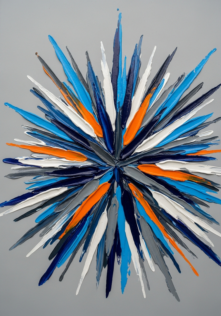 Dynamic Abstract Paint Splatter Blue Orange Grey Art
