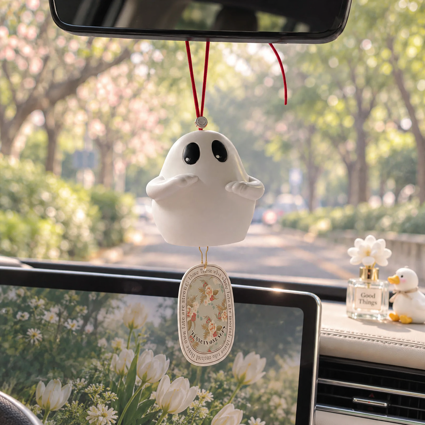 Ghost car hanger with fragrance function, triangular