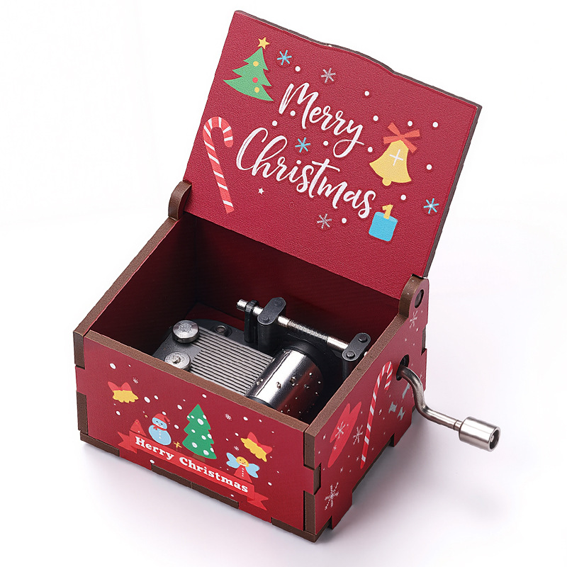 Decorative wooden music box with Christmas design
