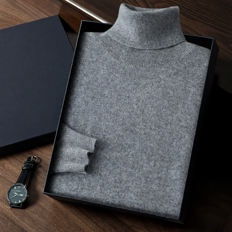 Men's cashmere turtleneck sweater, simple and elegant
