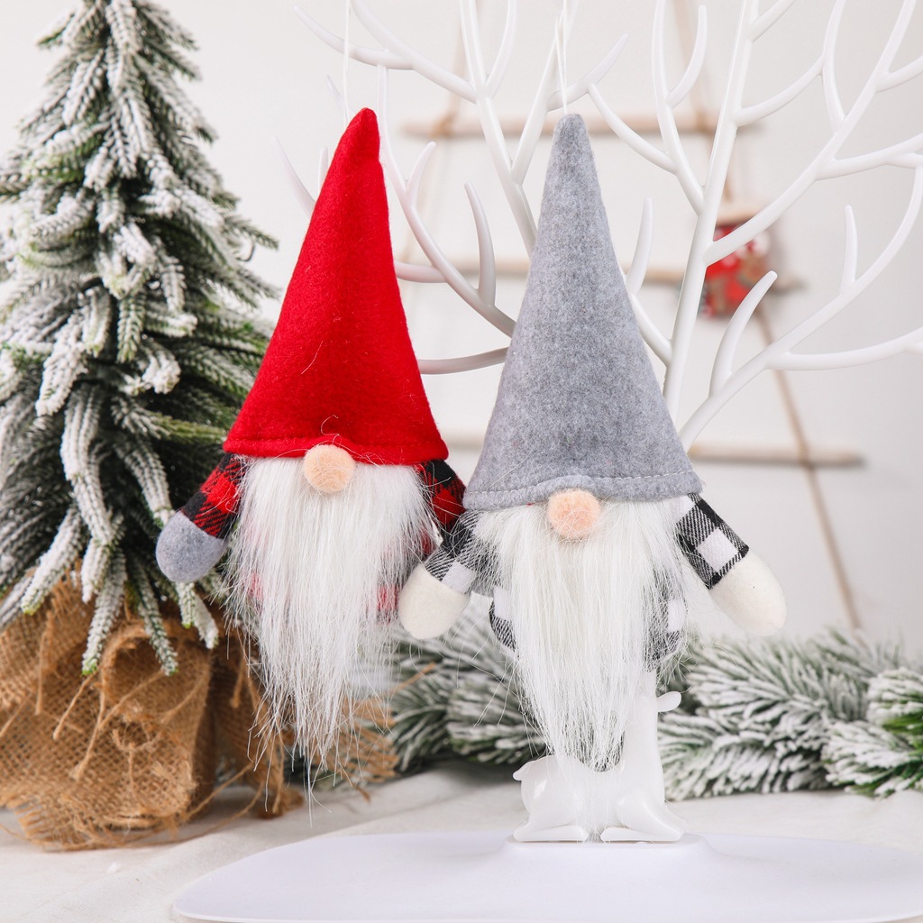Scandinavian Gnome Ornament in Check Pattern