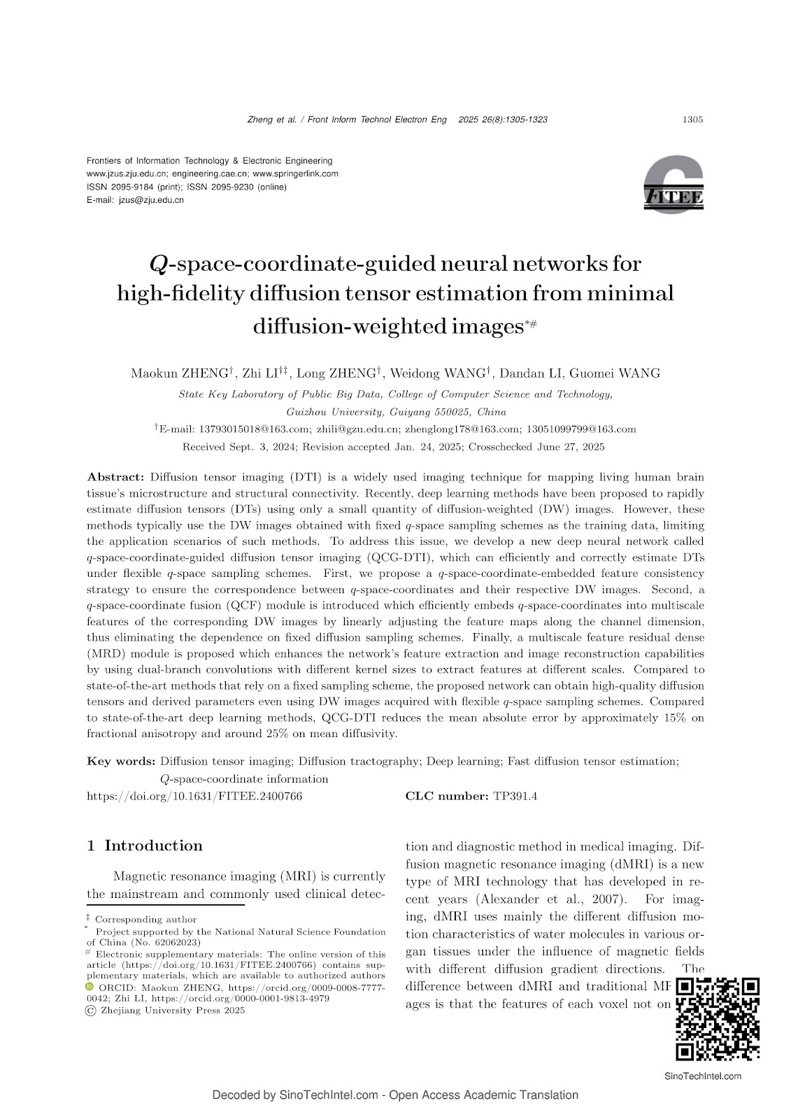 Q-space-coordinate-guided neural networks for high-fidelity diffusion tensor estimation from minimal diffusion-weighted images