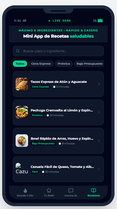 Captura de la Mini App de Recetas Saludables 2