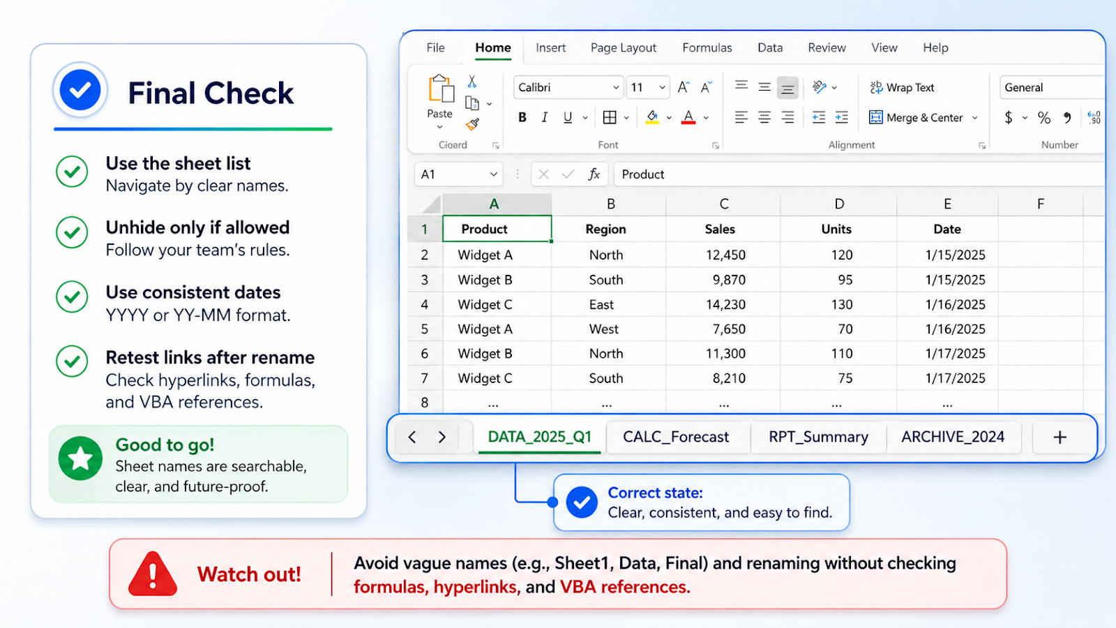 Find Any Sheet Fast in Excel verification and final check