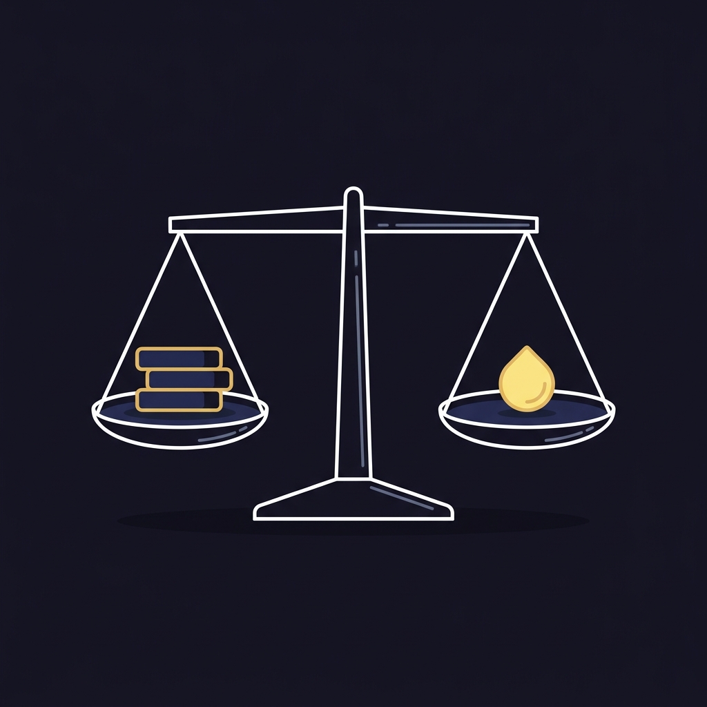 Minimalist 2D vector balance scale illustrating point spread on the nfl game tonight with a left stack for spread and a right accent droplet for juice in Funded Plays colors
