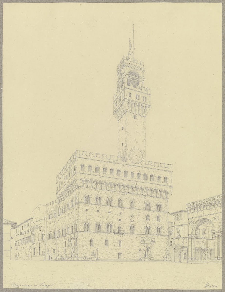 Die Piazza della Signoria mit dem Palazzo Vecchio in Florenz 1851