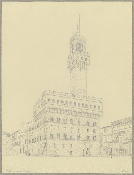Die Piazza della Signoria mit dem Palazzo Vecchio in Florenz 1851