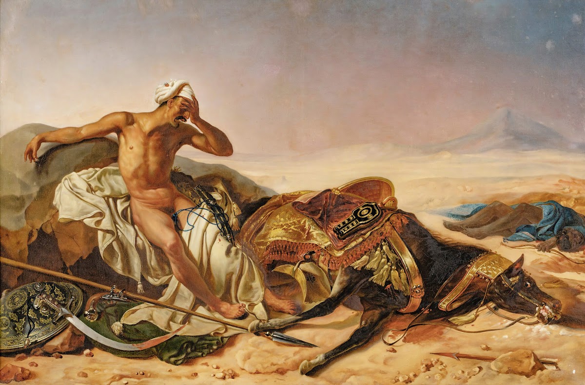 Man Lamenting The Death Of His Steed 19th Century