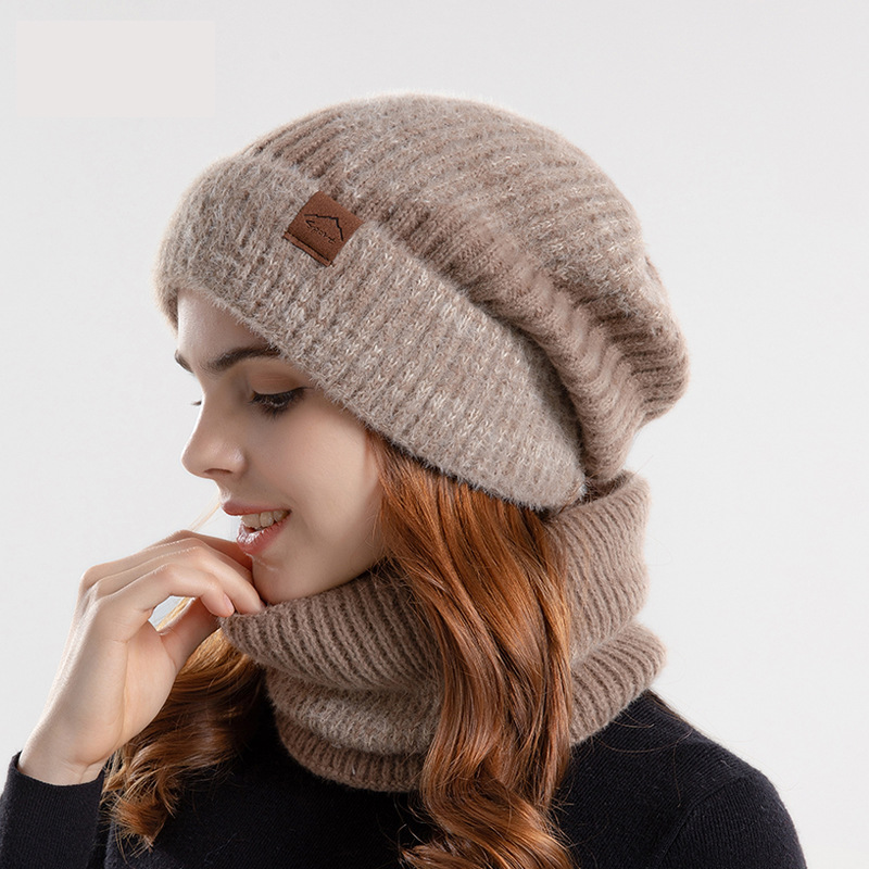 Strickmütze und Schal Set, gefüttert, zweifarbig