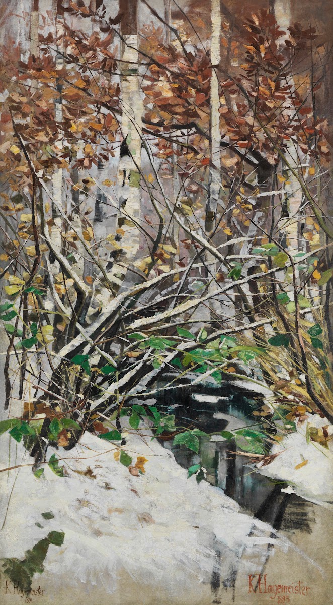 Verschneiter Birkenwald an einem Bachlauf 1891 1893