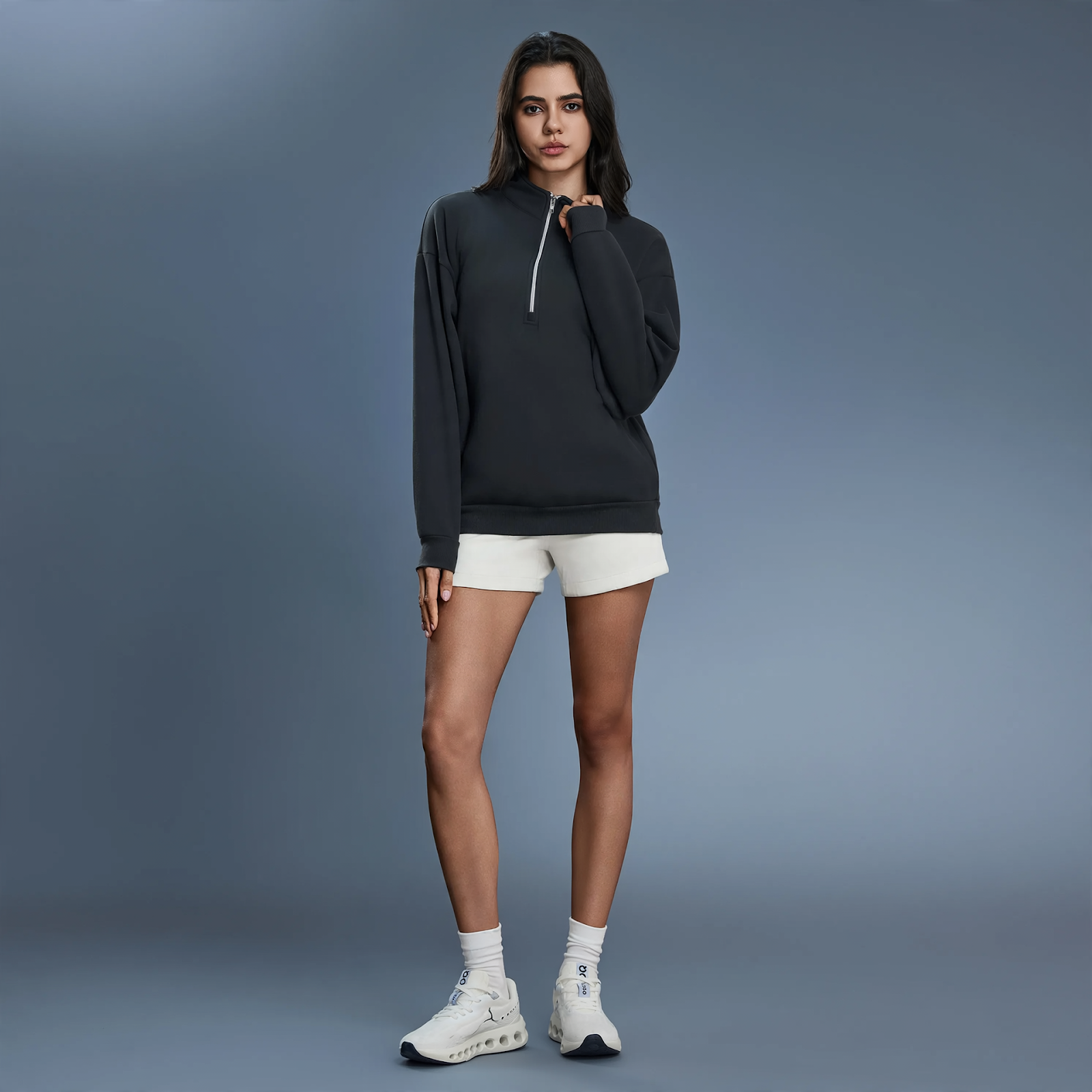 Damen-Sweatshirt mit Stehkragen, gefüttert