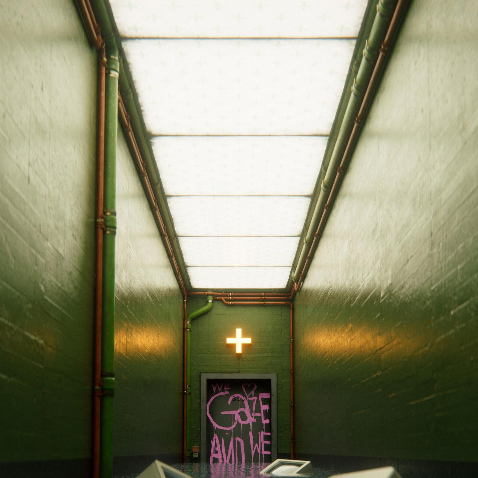 Download Flooded Green Liminal Hallway 2K iPhone