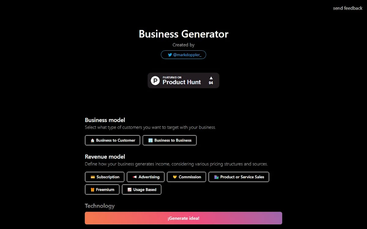 Captura de AI Business Idea Generator