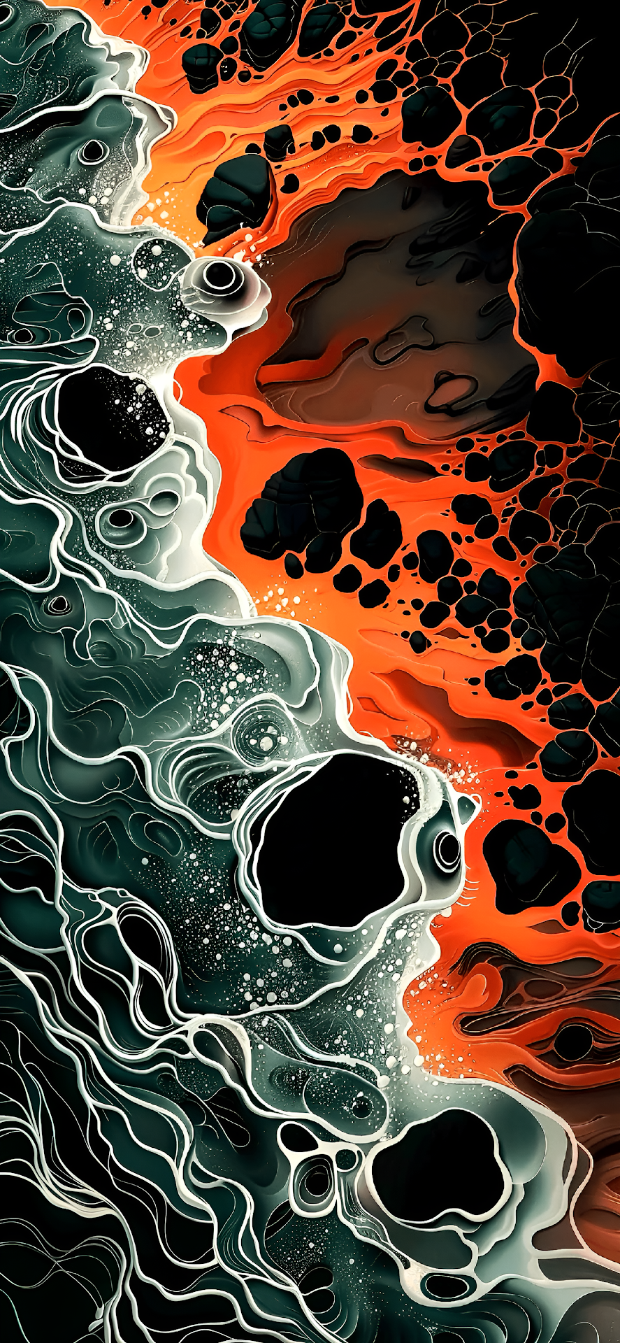 Abstract Flowing Magma Teal Liquid Contrast Art Vertical - Free 4K mobile Wallpaper