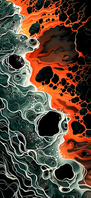 Abstract Flowing Magma Teal Liquid Contrast Art Vertical - Free mobile Wallpaper