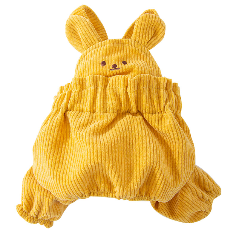 Dog overall with suspenders made of cord