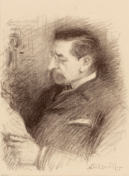 Inconnu à moustaches lunettes rondes profil gauche lisant 1906