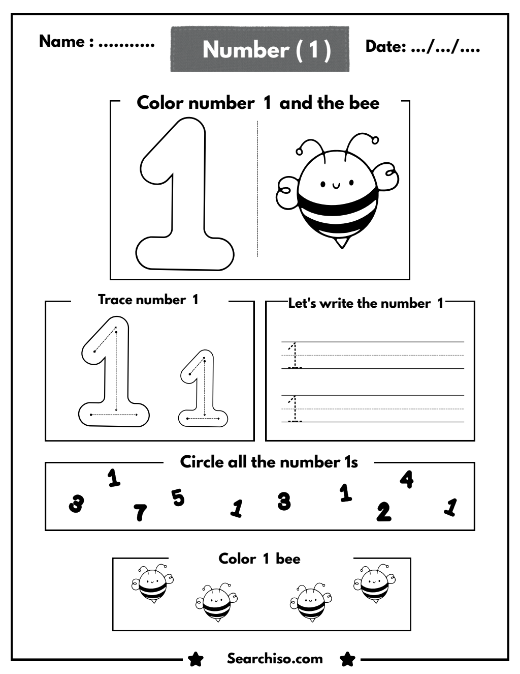 Primary Numerical Literacy: Mastering the Number One PDF printable
