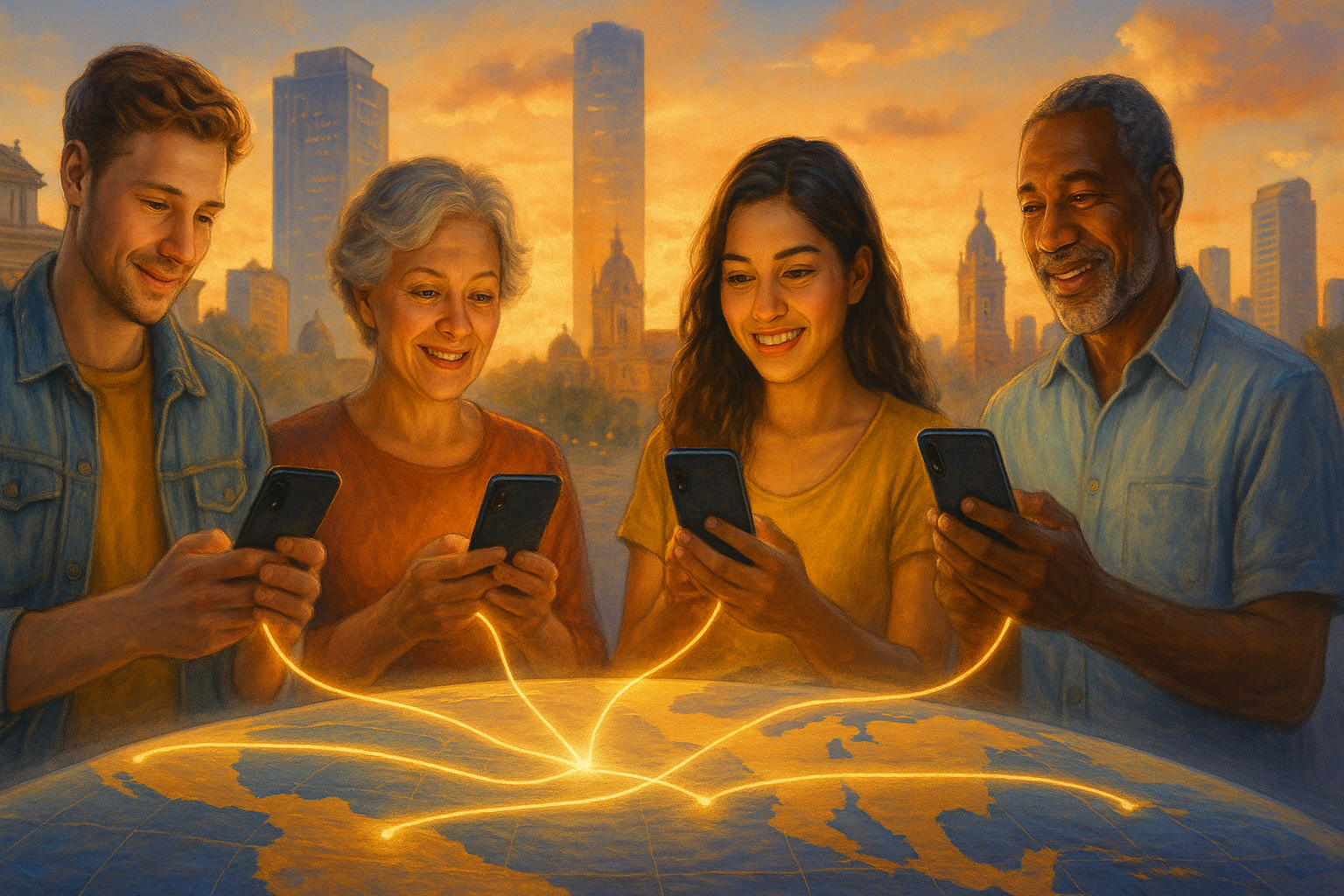 Venezolanos conectados por móviles en distintas ciudades del mundo