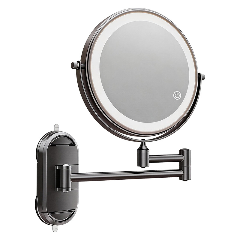 Cosmetic mirror with LED light and suction cup