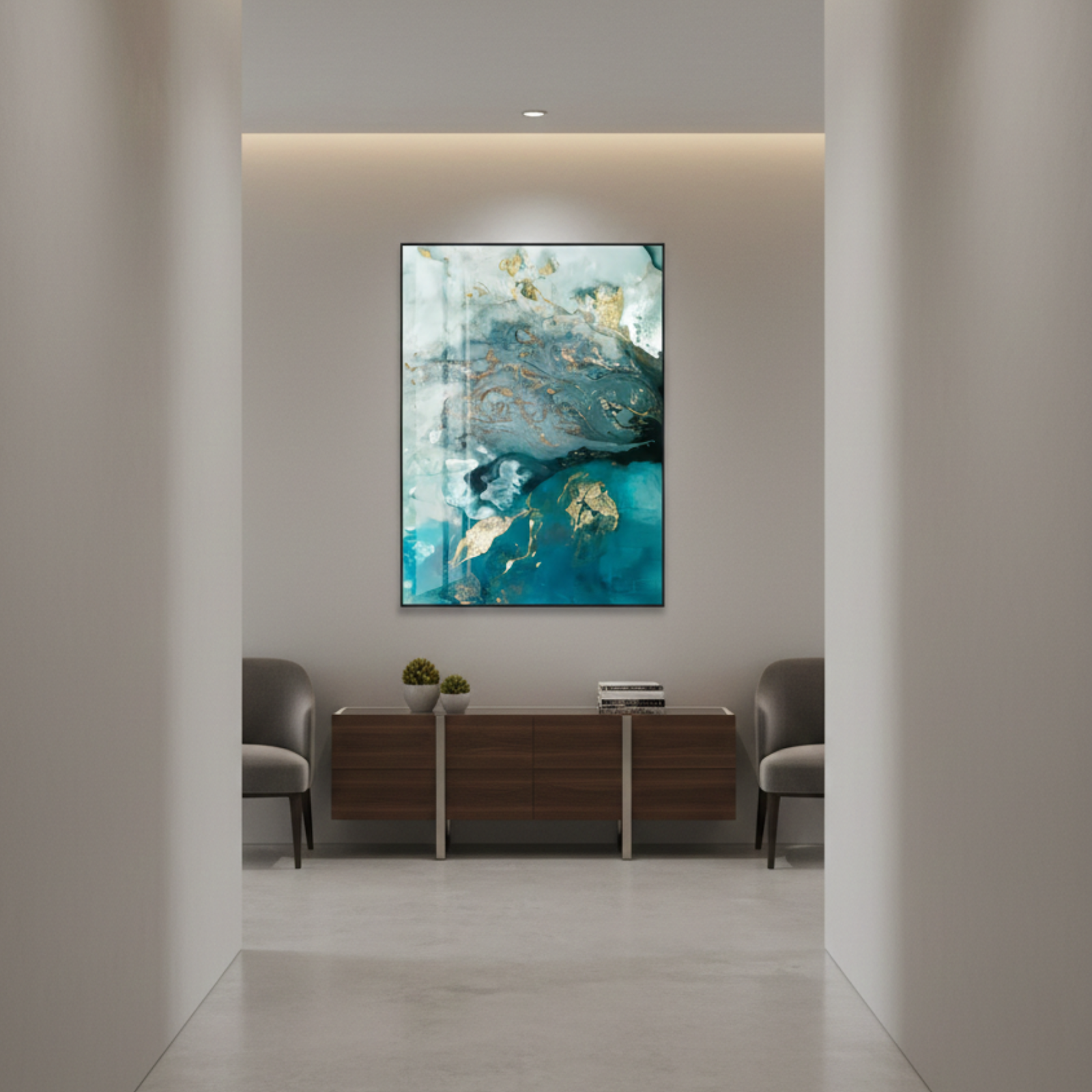 Premium Abstract Watercolor Canvas Print Blue And Gold Style A Wall Art  - Image 3