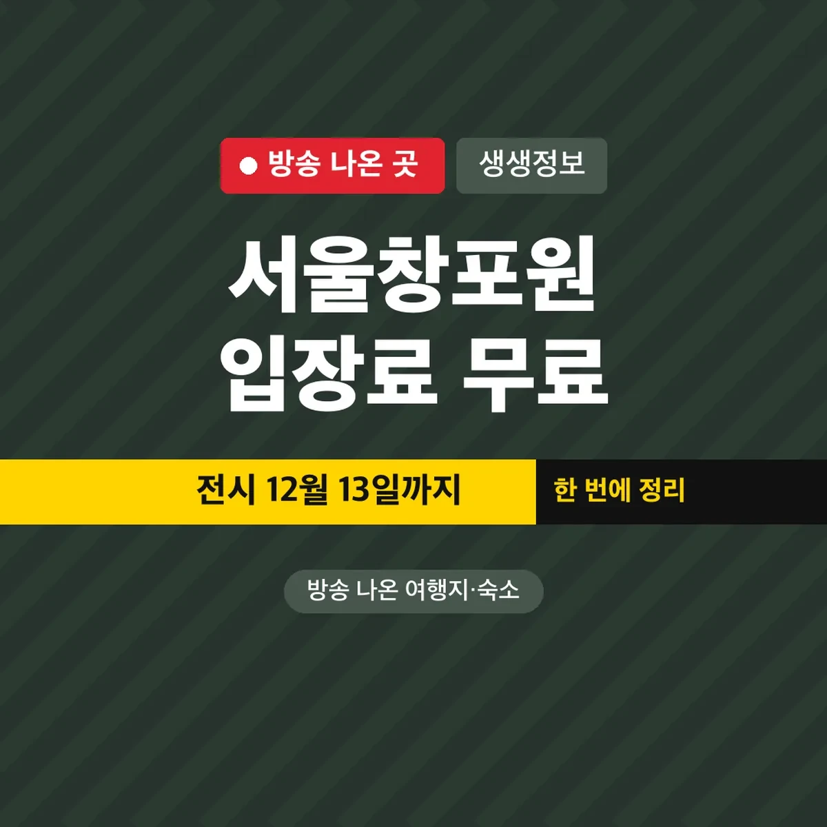 생생정보 서울창포원 입장료 무료, 전시 12월 13일까지