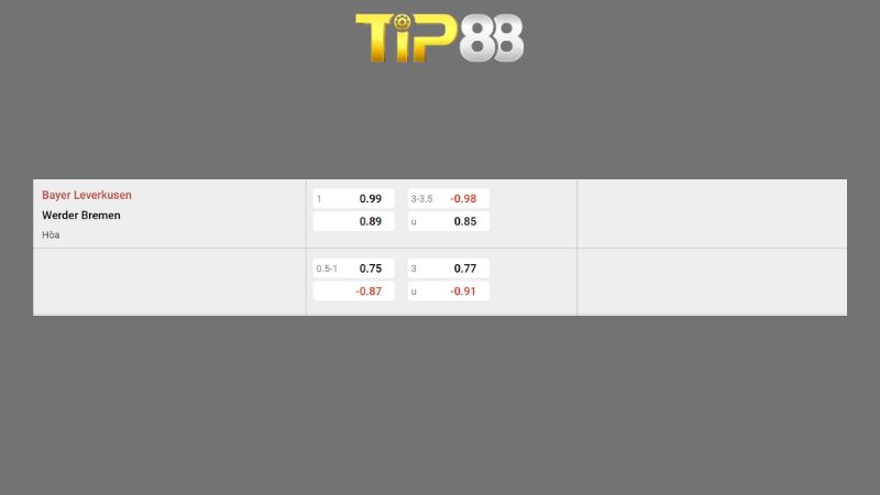 Bảng kèo Bayer Leverkusen vs Werder Bremen 21h30 ngày 24/01/2026