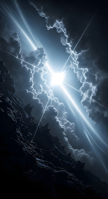Jagged Alien Landscape Under a Brilliant Star Flare - Free mobile Wallpaper