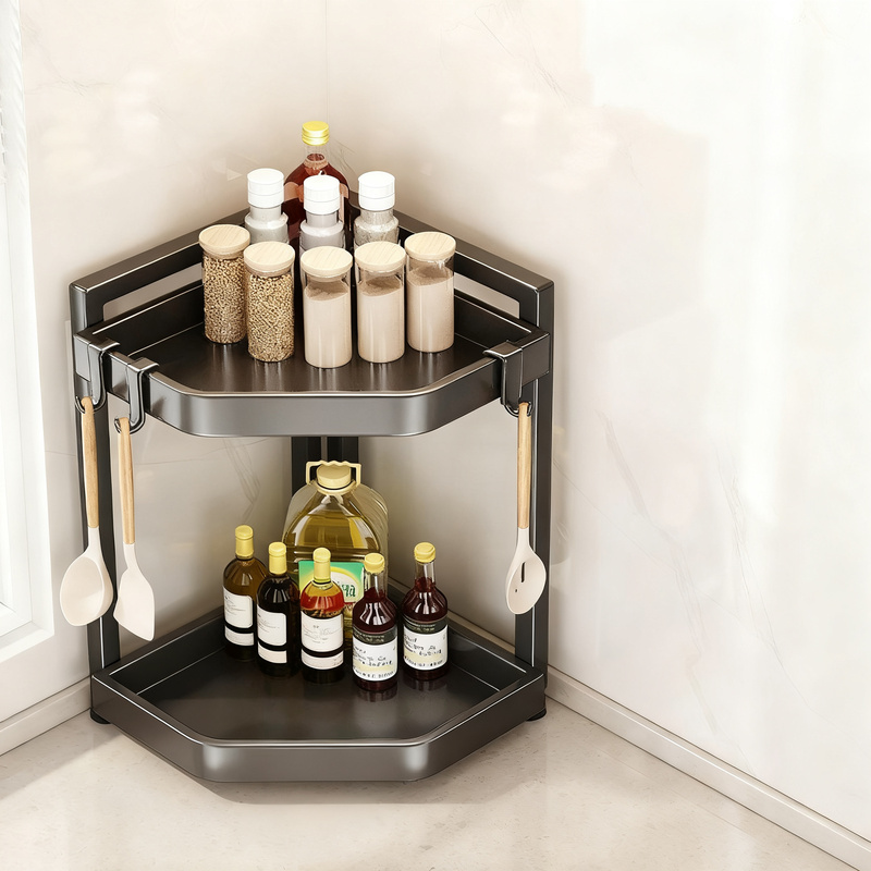 Corner shelf for kitchen, spice rack, carbon steel