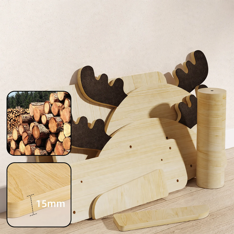Wall-mounted wooden cat tree with sisal rope