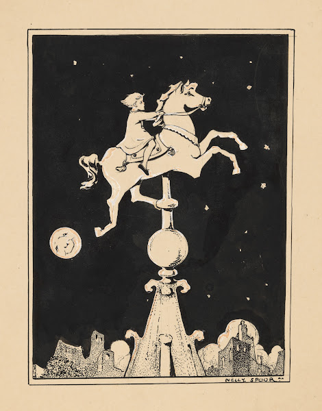 Meisje berijdt een paard op een torenspits 1895   1950