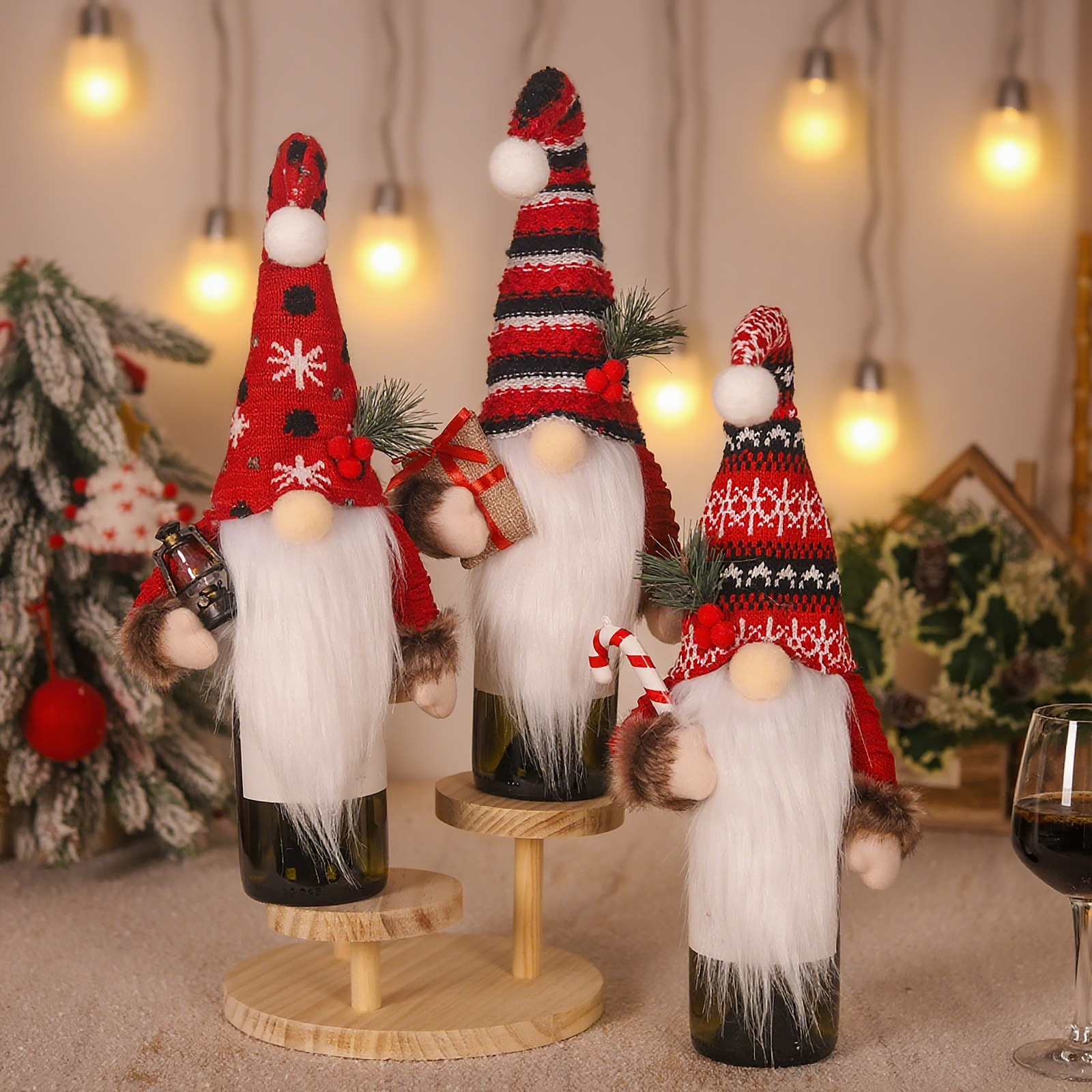 Decorative elf figure with Christmas accessories