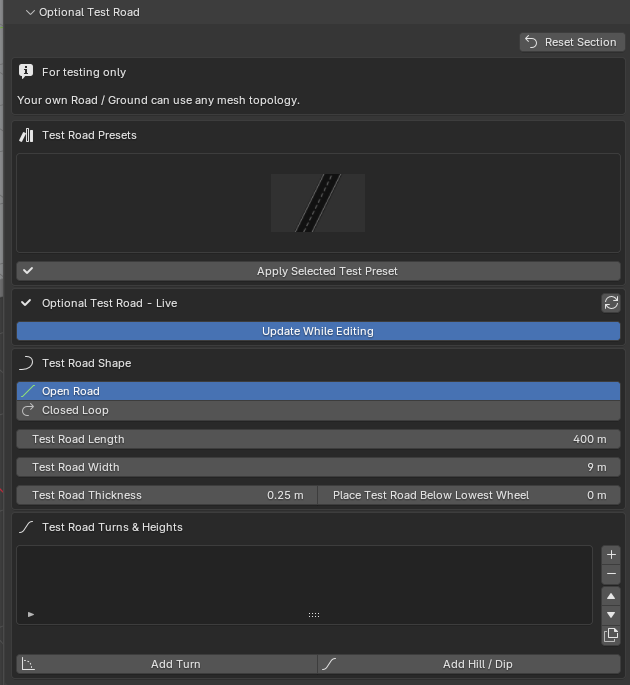 Optional asphalt test-road builder controls