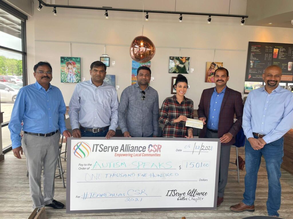 ITServe Alliance Dallas Chapter Donated $1500 and to help spreading Autism Awareness