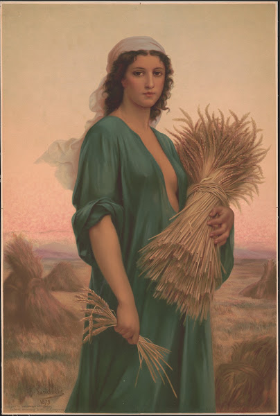 Woman holding a bundle of wheat in a field 1874