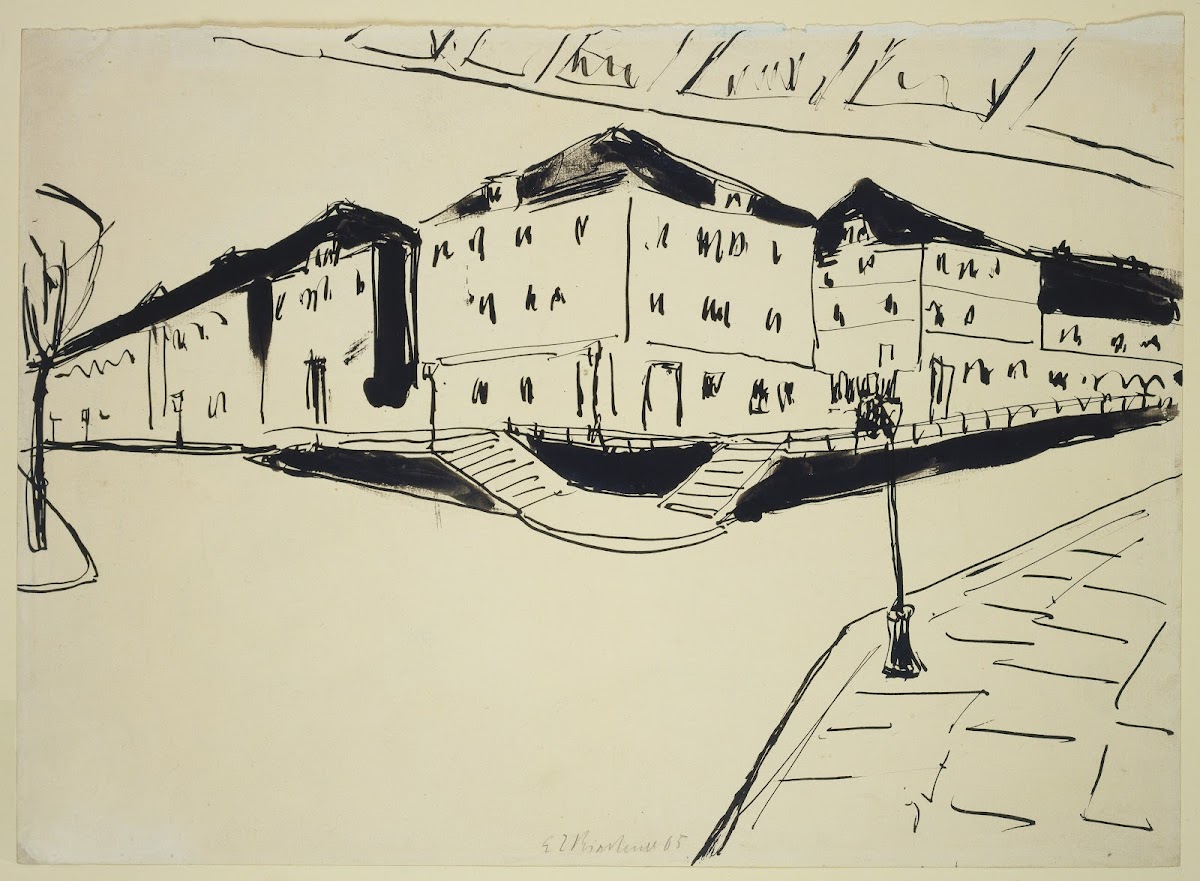 Häuser an einer Bahnunterführung in Dresden 1910