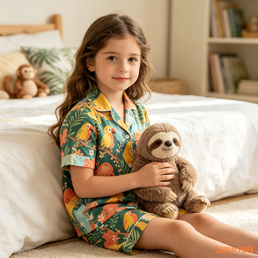 AOP HY Children's Short Sleeve Shirt and Shorts Pajama Set