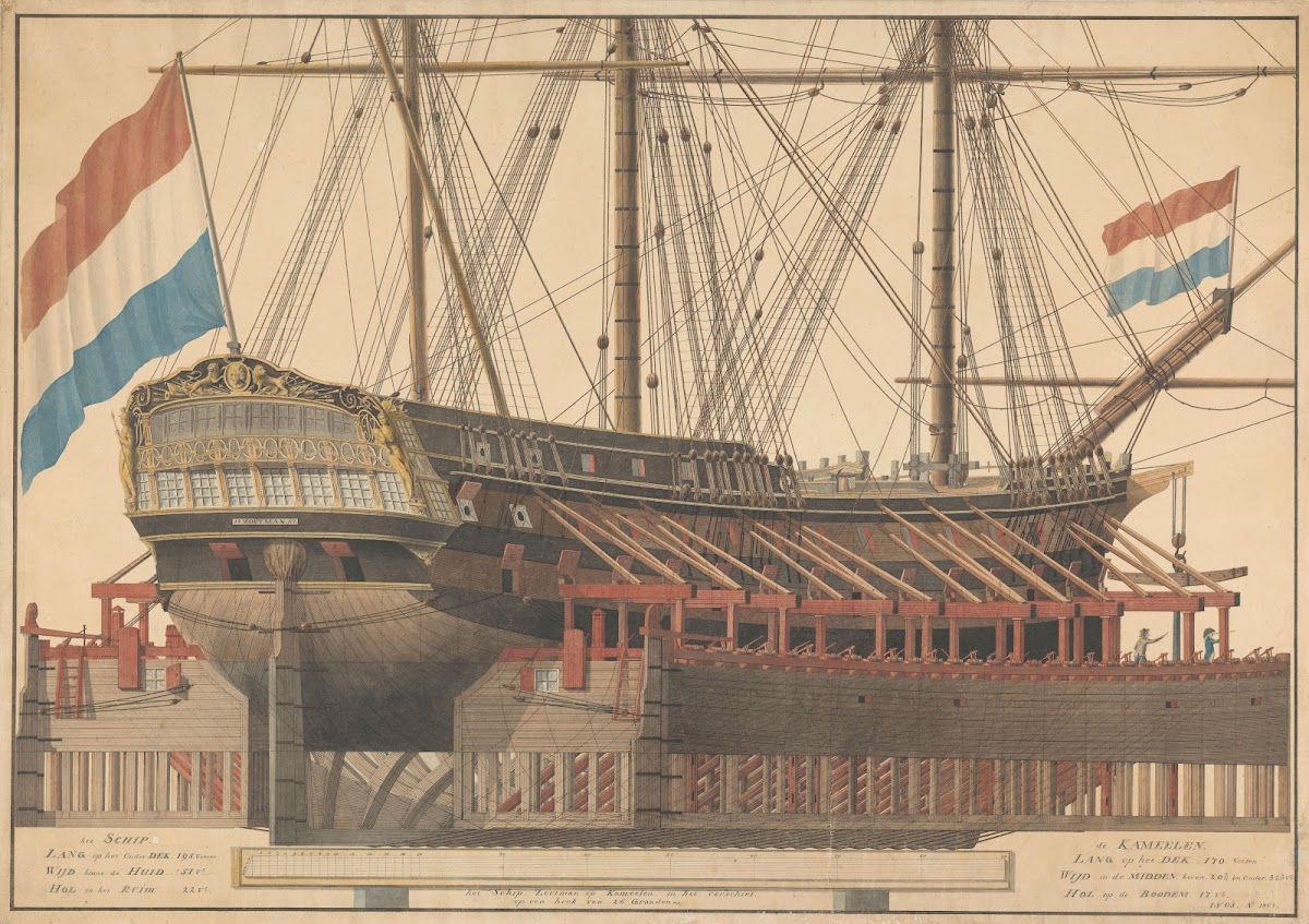 Het schip Zoutman op kamelen 1807