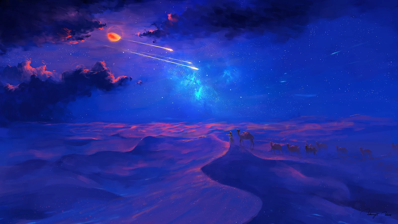 A Stunning Digital Art, Fantasy Art, Camels, Desert Full HD Desktop and Mobile Wallpaper Background (1920x1080)