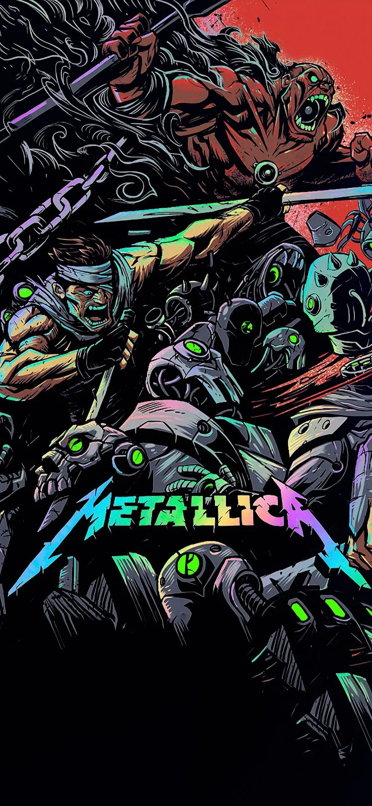 Metallica Fantasy Battle Illustration - Comic Illustration Full HD iPhone Wallpaper (1169x2532)