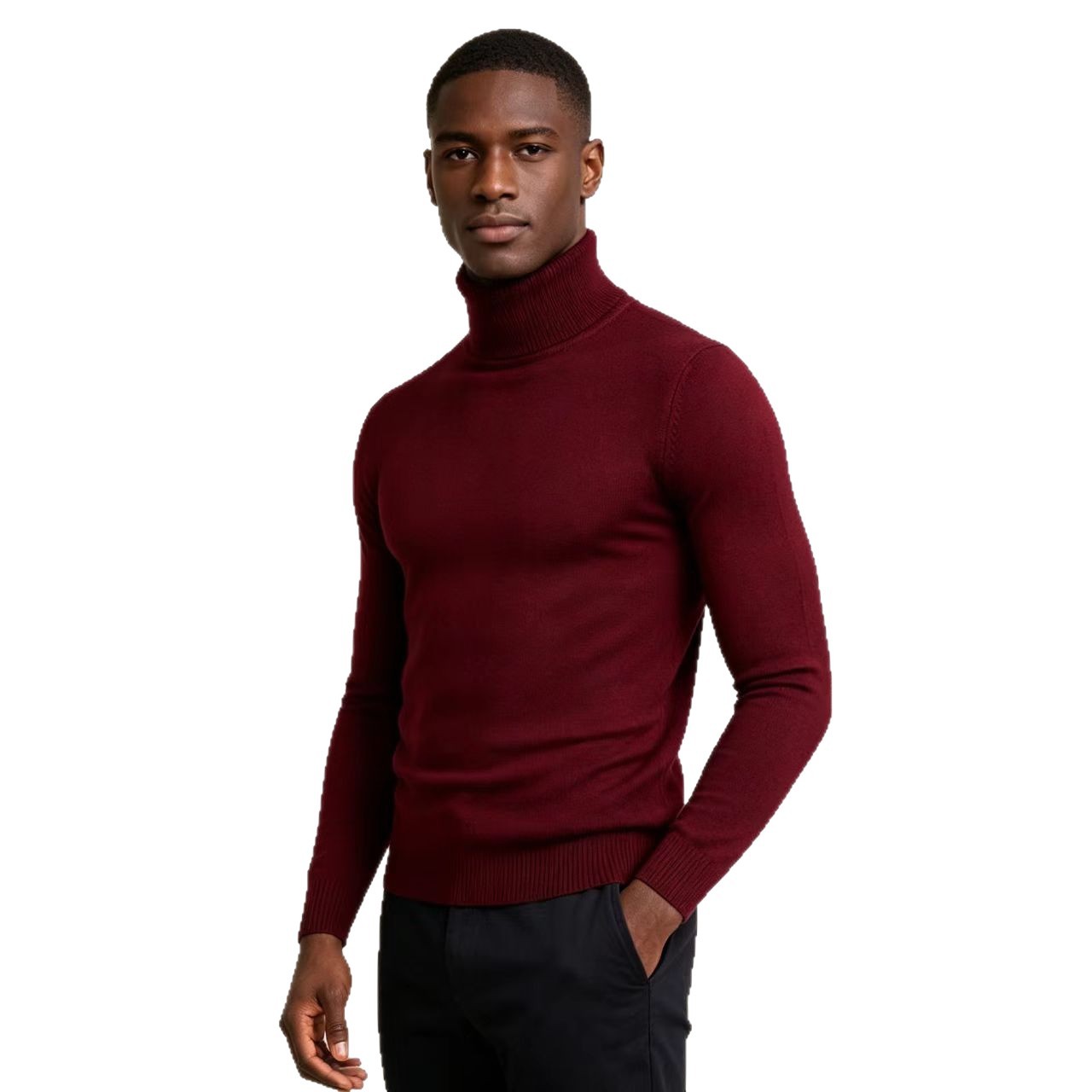 Men's turtleneck sweater, slim fit, elastic