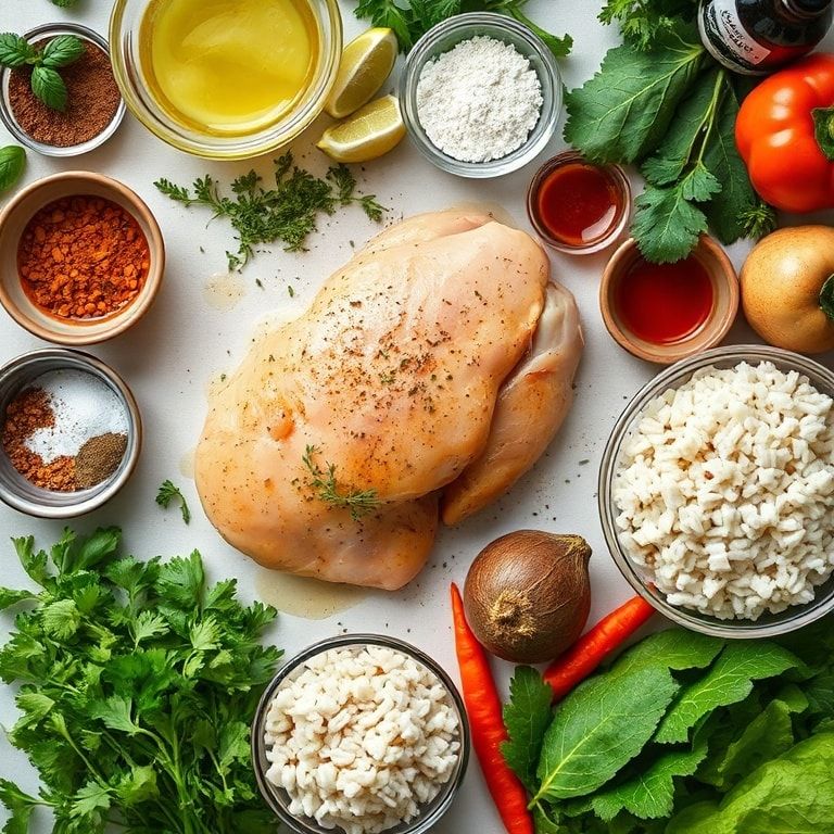 Ingredients for Oven-Baked Chicken & Rice Healthy One-Pan Meal – Easy, Quick & Homemade Dinner