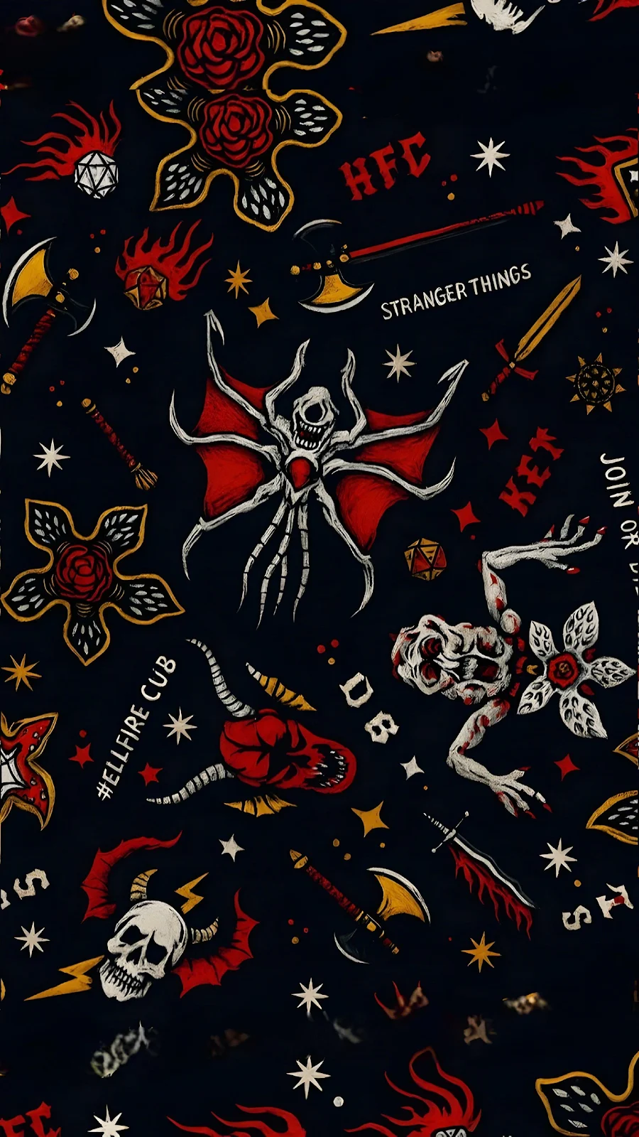 Stranger Things Hellfire Club Pattern - Graphic Illustration 4K iPhone Wallpaper (2303x4096)