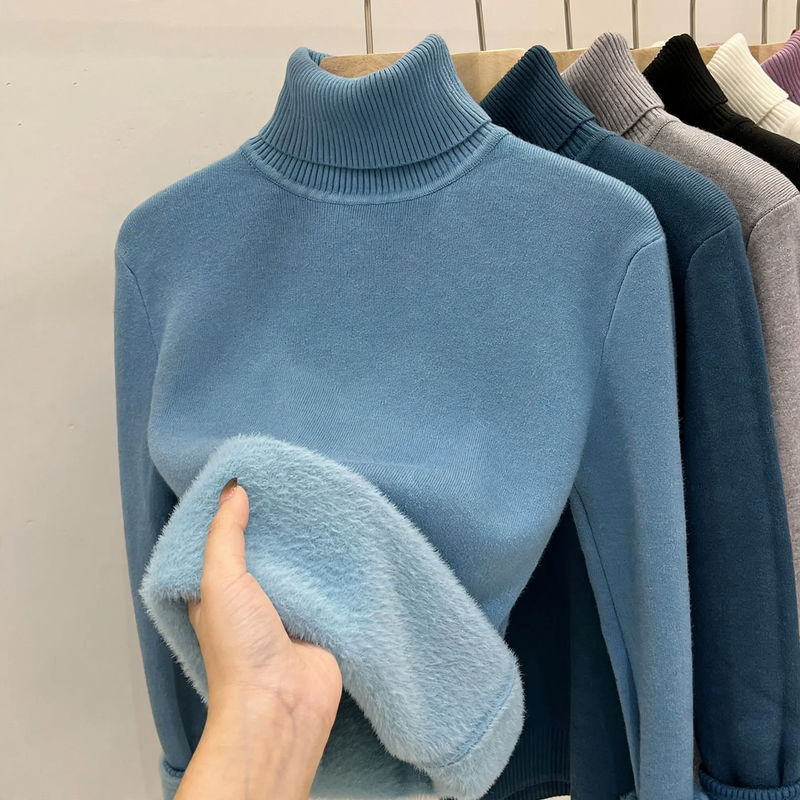 Women's turtleneck sweater, lined, warm, long sleeve