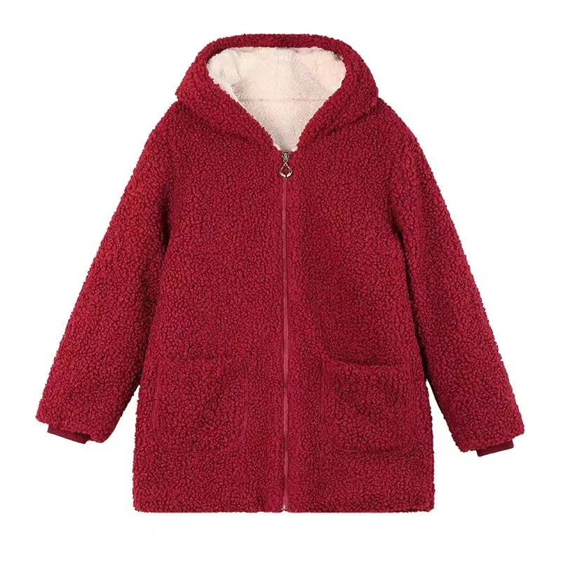 Casual cardigan coat with teddy fleece, mid-length